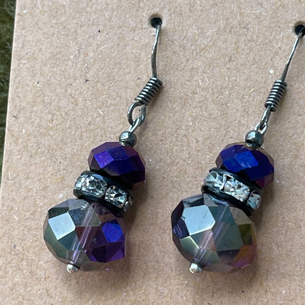 Silver sparkle purple earrings pierced